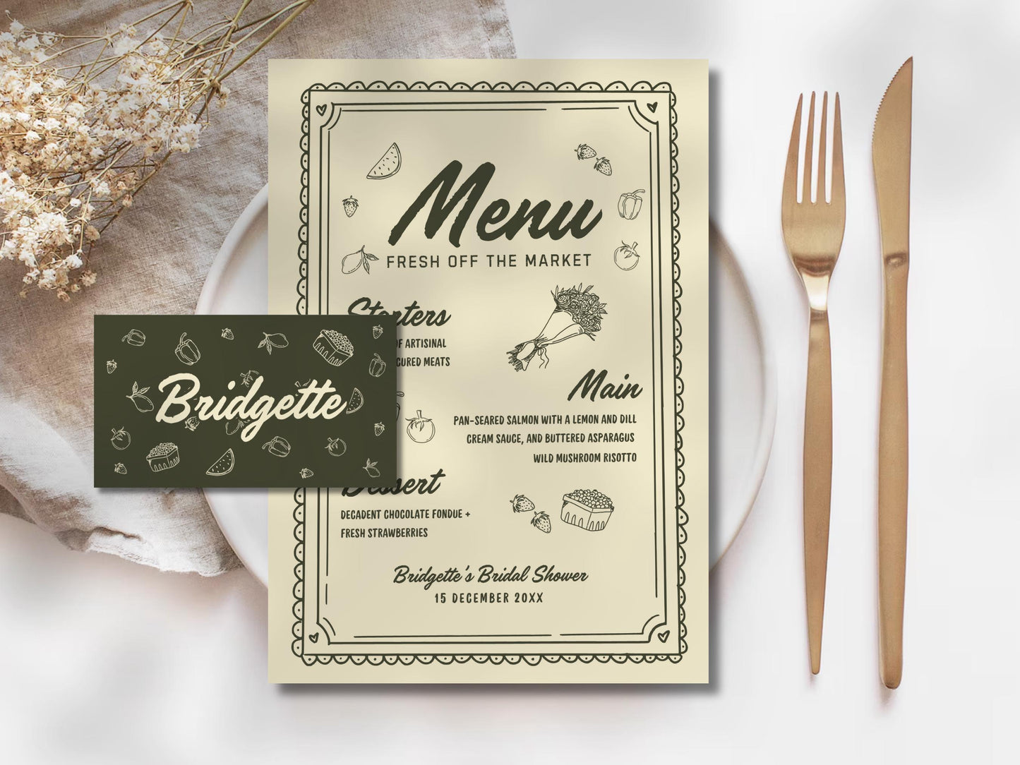 Fresh Off the Market Bridal Shower Recipe Card Template Hand Drawn Bridal Shower Recipe Request Insert Printable Recipe Card Farmers Market