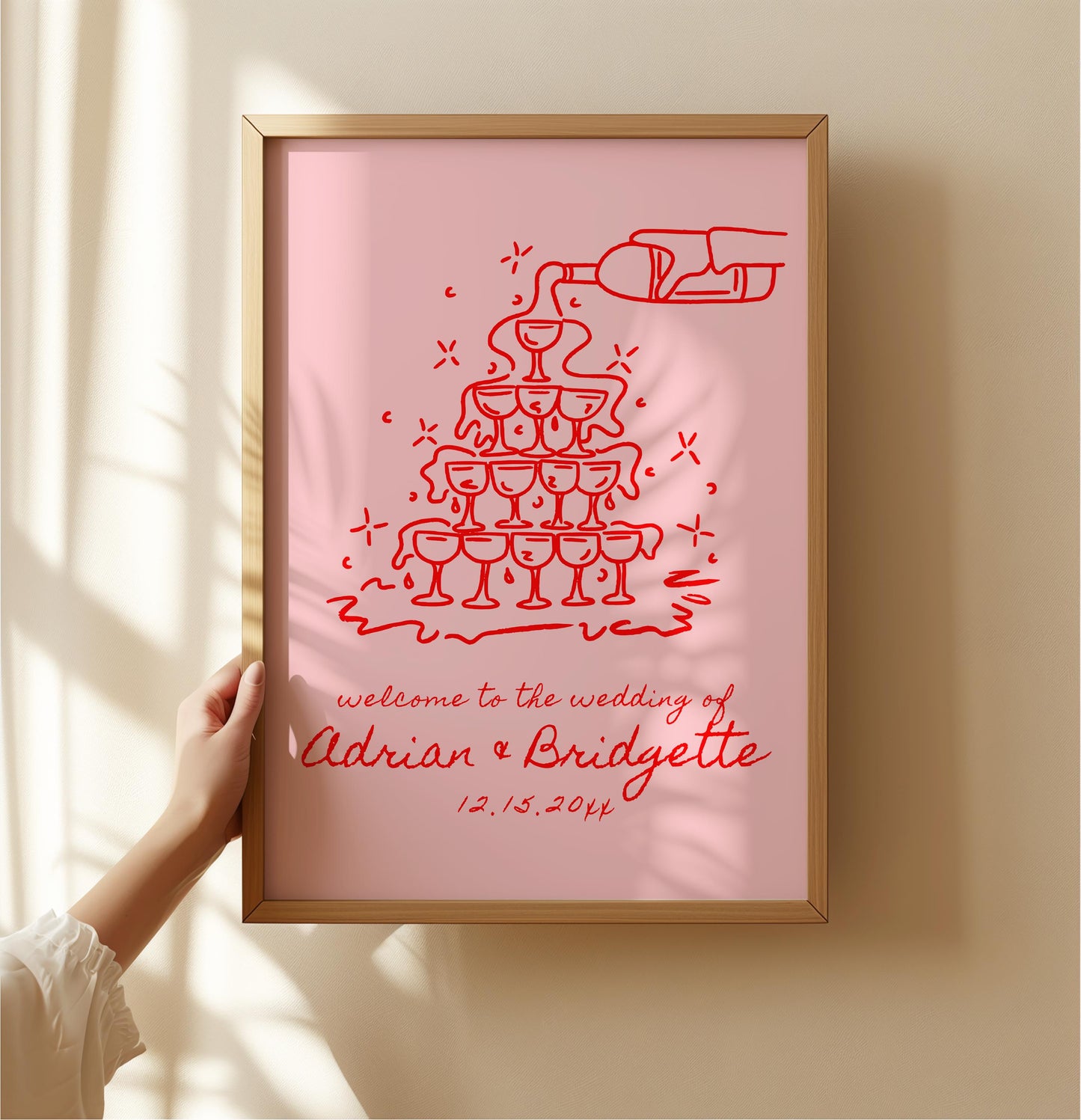 Hand Drawn Wedding Welcome Sign Template Doodle Drawing Champagne Tower Scribble Illustration Reception Sign Vintage Illustrated 90s Decor