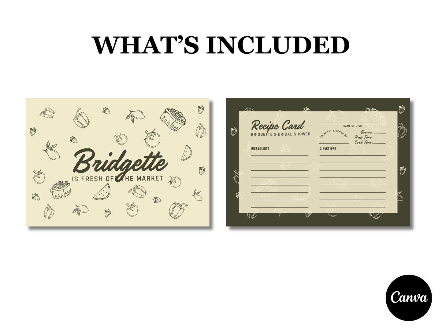 Fresh Off the Market Bridal Shower Recipe Card Template Hand Drawn Bridal Shower Recipe Request Insert Printable Recipe Card Farmers Market