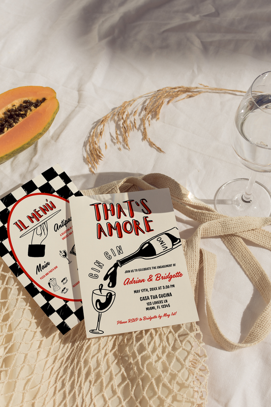Thats Amore Engagement Party Invite Hand Drawn Italian Bridal Shower Menu Whimsical Bridal Shower Invitation Hand Drawn Template