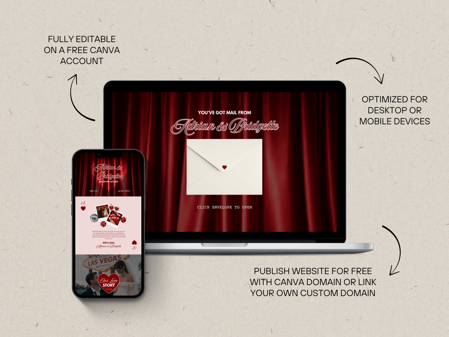 Old Money Wedding Website Template Digital Wedding Invitation RSVP Google Form Retro Vegas Wedding Canva Website Template Lucky in Love