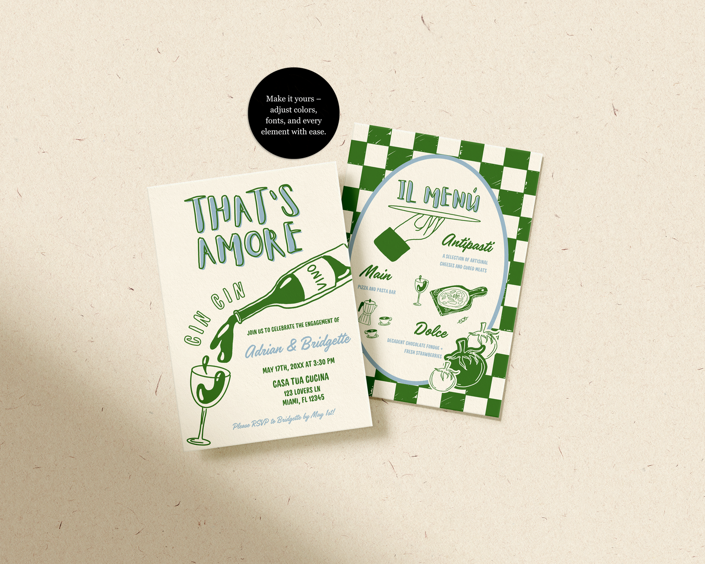 Thats Amore Engagement Party Invite Hand Drawn Italian Bridal Shower Menu Whimsical Bridal Shower Invitation Hand Drawn Template