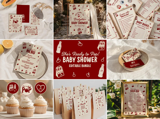 She's Ready to Pop Baby Shower Invitation Template 50s Style Soda Pop Invite Gender Neutral Baby Shower Games Template Welcome Sign Menu