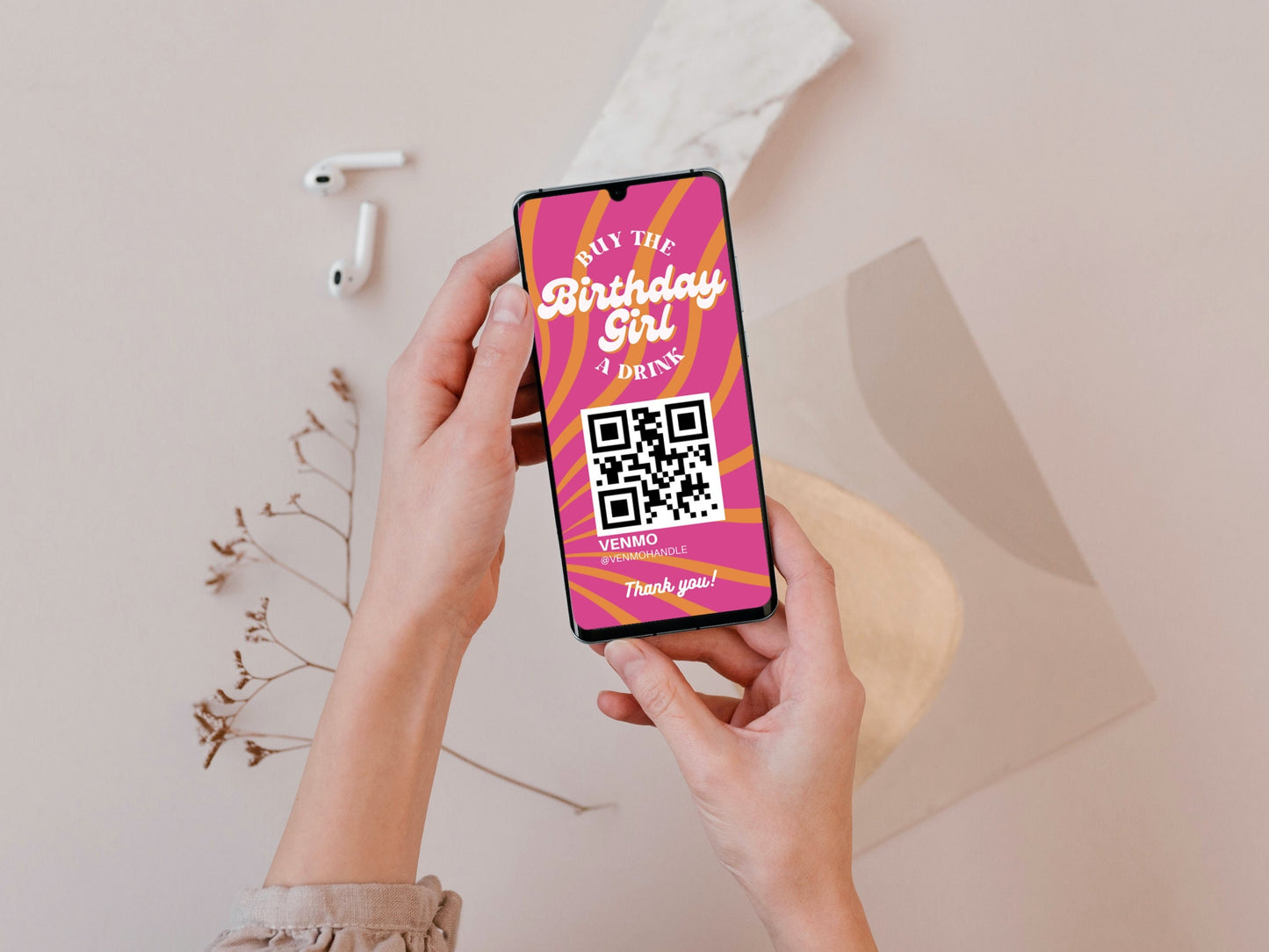 Buy the Birthday Girl a Drink Story Template Birthday Venmo Story Cash App Story QR Code Custom Party QR Code Retro Birthday Party Drink