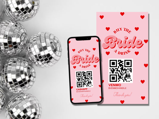 Buy the Bride a Drink Instagram Story Template Retro Bachelorette Venmo Story Cash App Story QR Code Custom Party QR Code