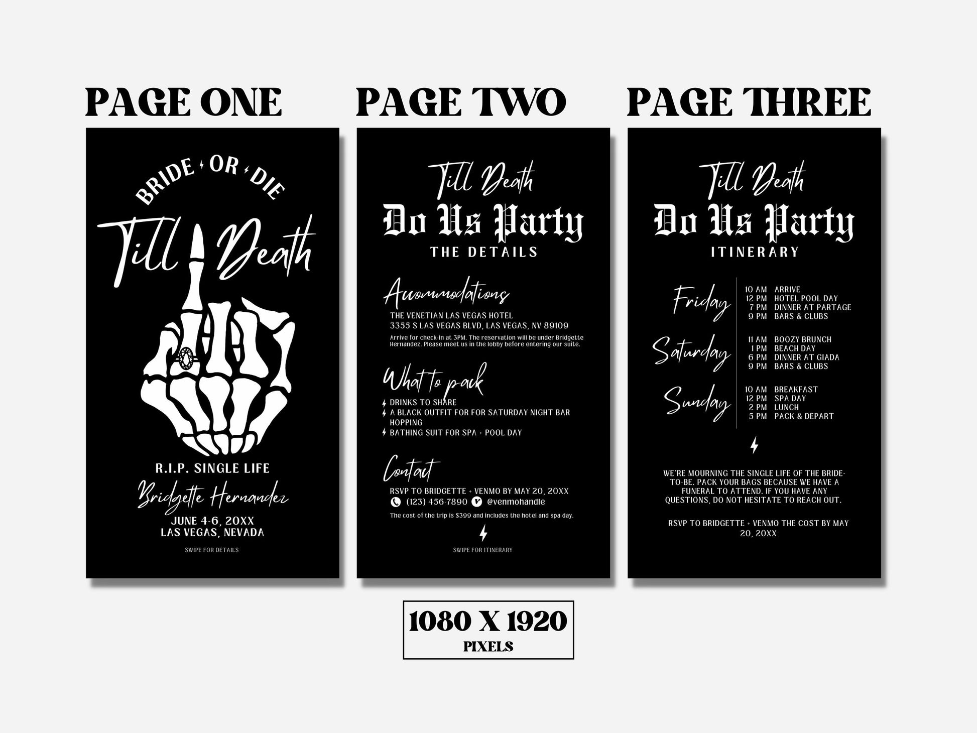 Bride or Die Bachelorette Itinerary Template Punk Gothic Bachelorette Invitation Itinerary Mobile Invitation Editable Template Til Death