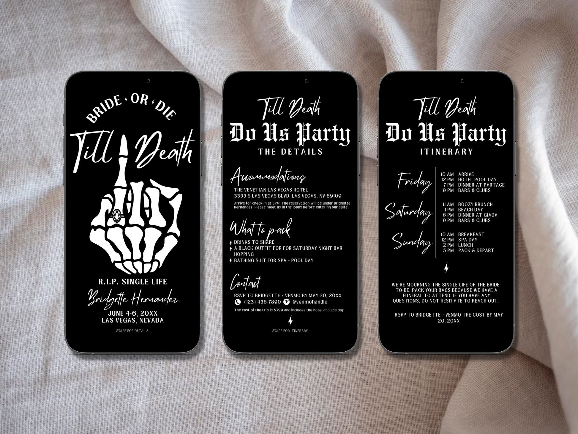 Bride or Die Bachelorette Itinerary Template Punk Gothic Bachelorette Invitation Itinerary Mobile Invitation Editable Template Til Death