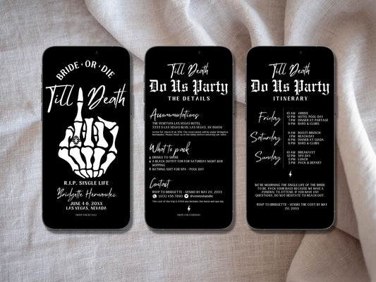 Bride or Die Bachelorette Itinerary Template Punk Gothic Bachelorette Invitation Itinerary Mobile Invitation Editable Template Til Death