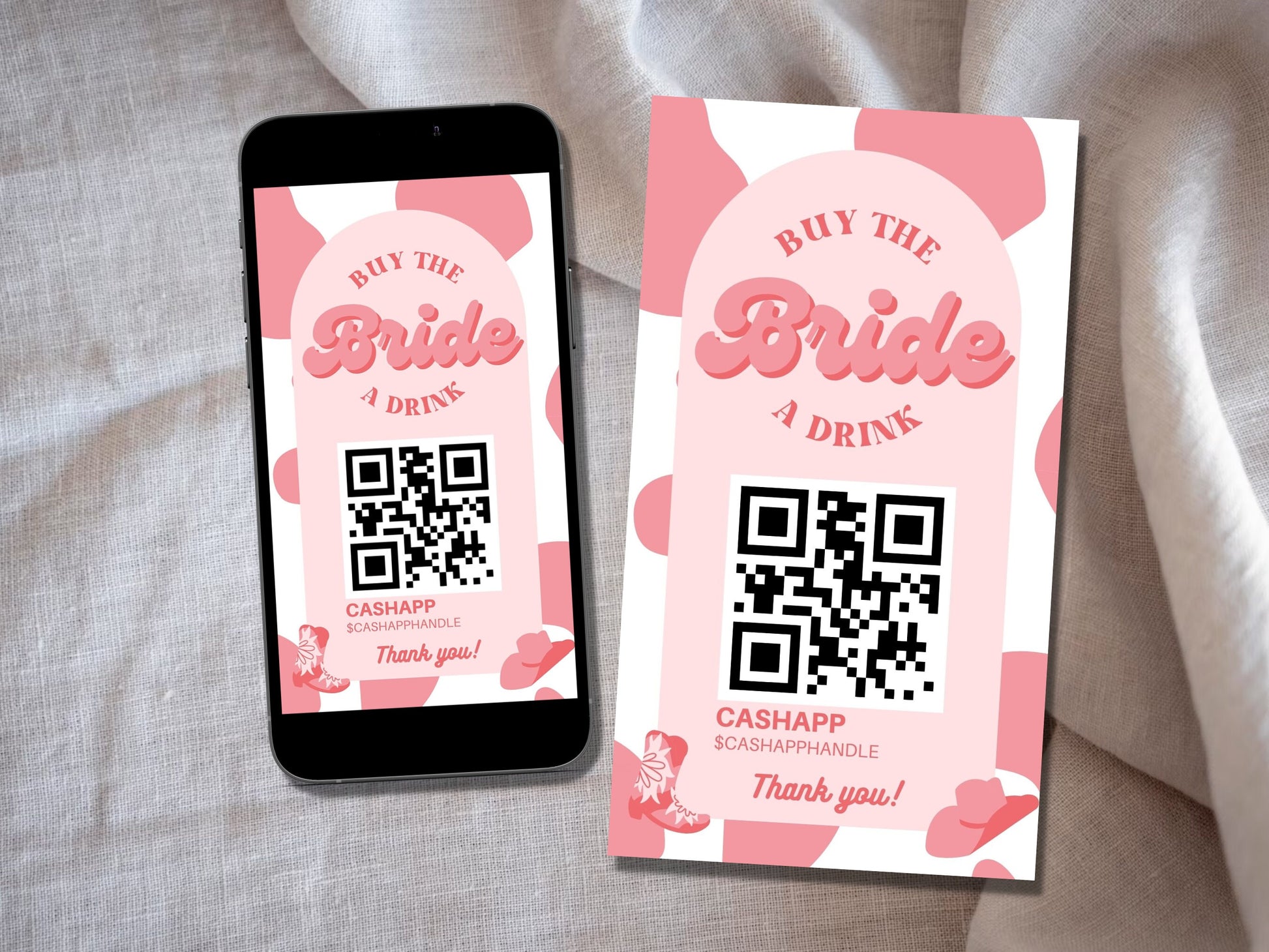 Buy the Bride a Drink Story Template Bachelorette Venmo Story Cash App QR Code Custom Cowgirl Drink Ticket Nash Bash Bachelorette Party