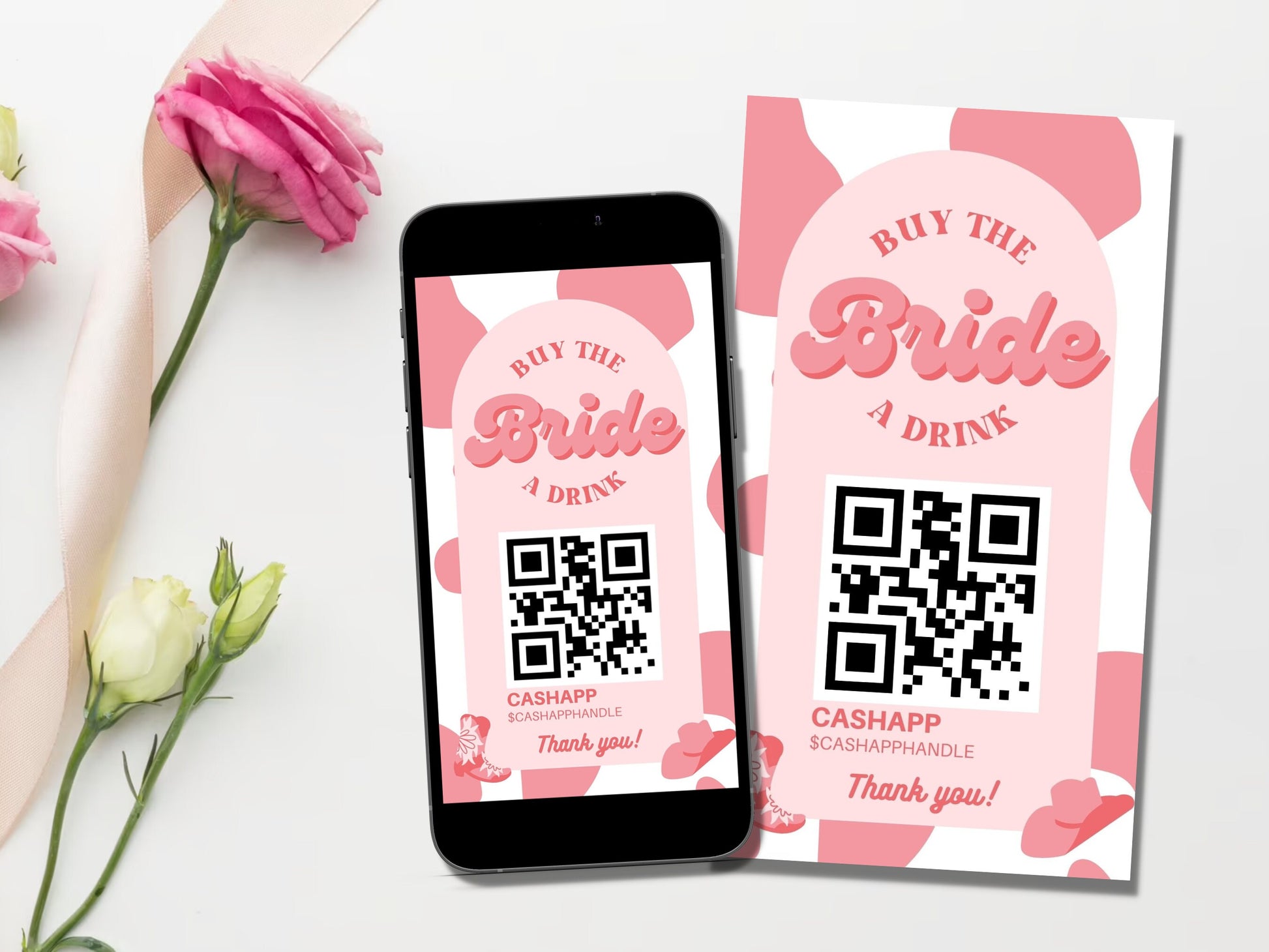 Buy the Bride a Drink Story Template Bachelorette Venmo Story Cash App QR Code Custom Cowgirl Drink Ticket Nash Bash Bachelorette Party