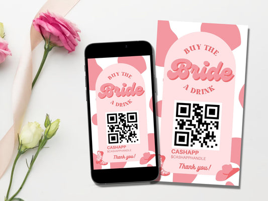 Buy the Bride a Drink Story Template Bachelorette Venmo Story Cash App QR Code Custom Cowgirl Drink Ticket Nash Bash Bachelorette Party