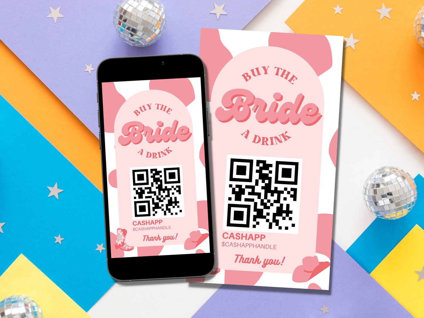 Buy the Bride a Drink Story Template Bachelorette Venmo Story Cash App QR Code Custom Cowgirl Drink Ticket Nash Bash Bachelorette Party