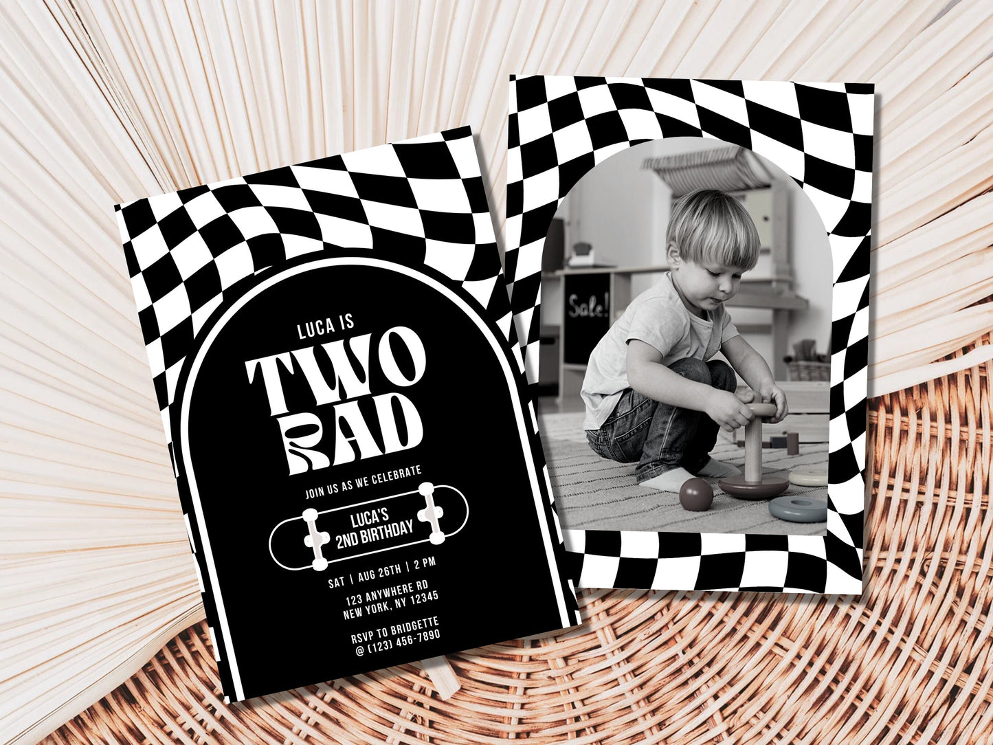 2nd Birthday Invitation Two Rad Birthday Invitation Template Second Birthday Skateboard Checkered Birthday Invite Skater Birthday Party