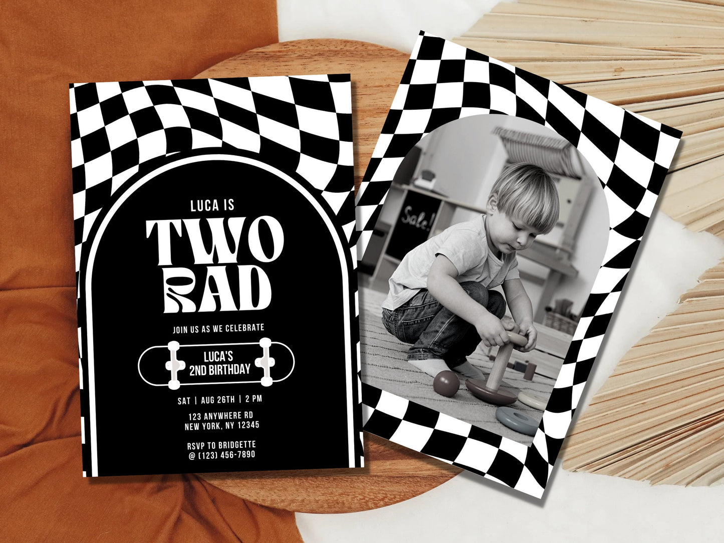 2nd Birthday Invitation Two Rad Birthday Invitation Template Second Birthday Skateboard Checkered Birthday Invite Skater Birthday Party