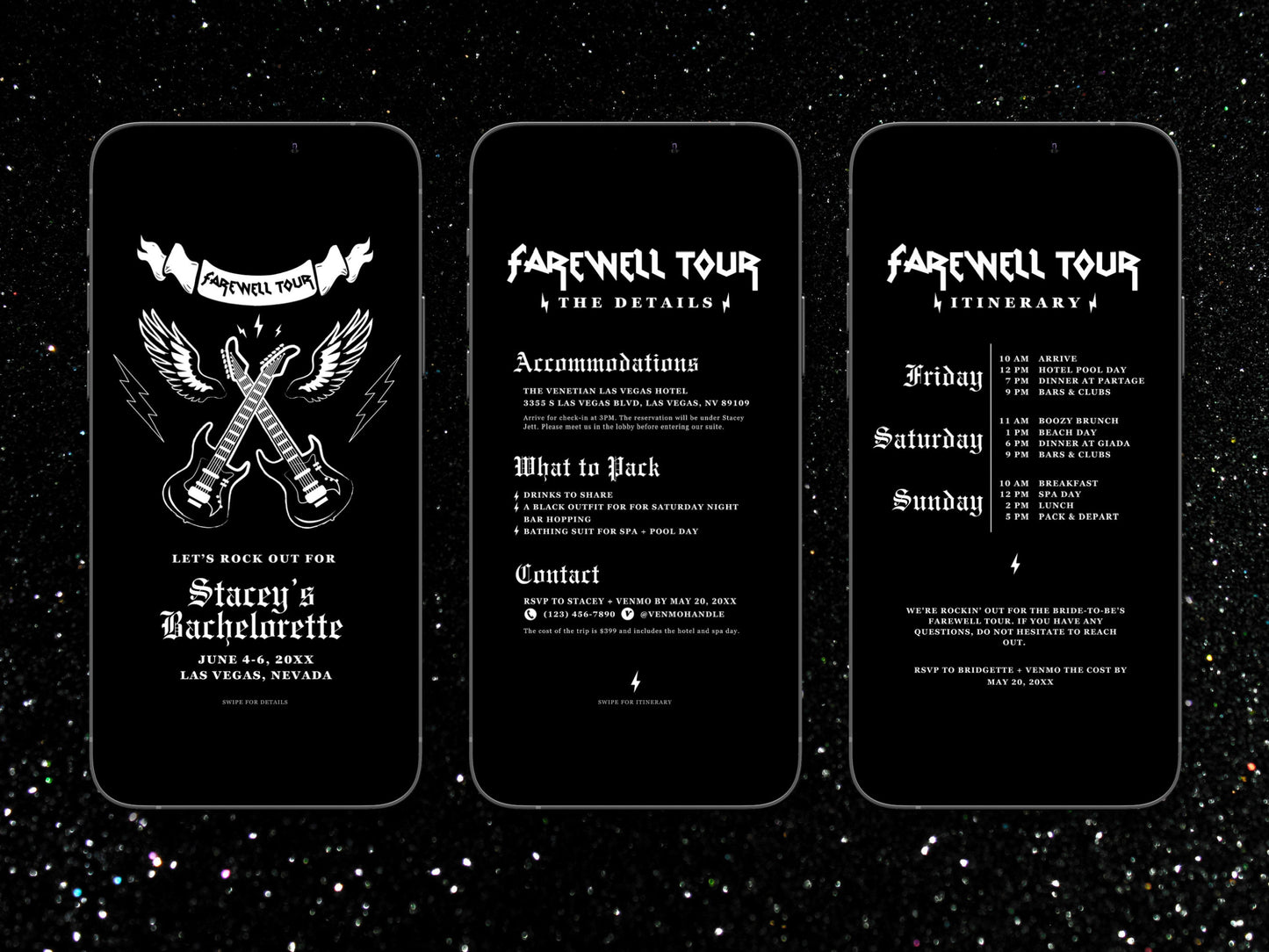 Farewell Tour Bachelorette Itinerary Template Punk Rock Bachelorette Invitation Itinerary Mobile Invitation Editable Template Rock N Roll