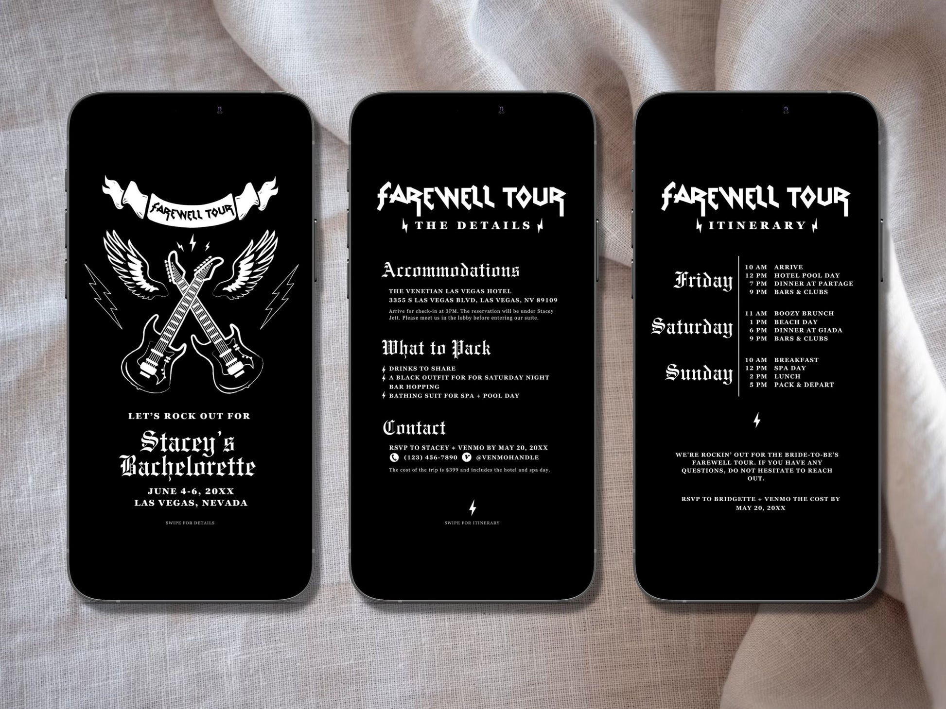 Farewell Tour Bachelorette Itinerary Template Punk Rock Bachelorette Invitation Itinerary Mobile Invitation Editable Template Rock N Roll