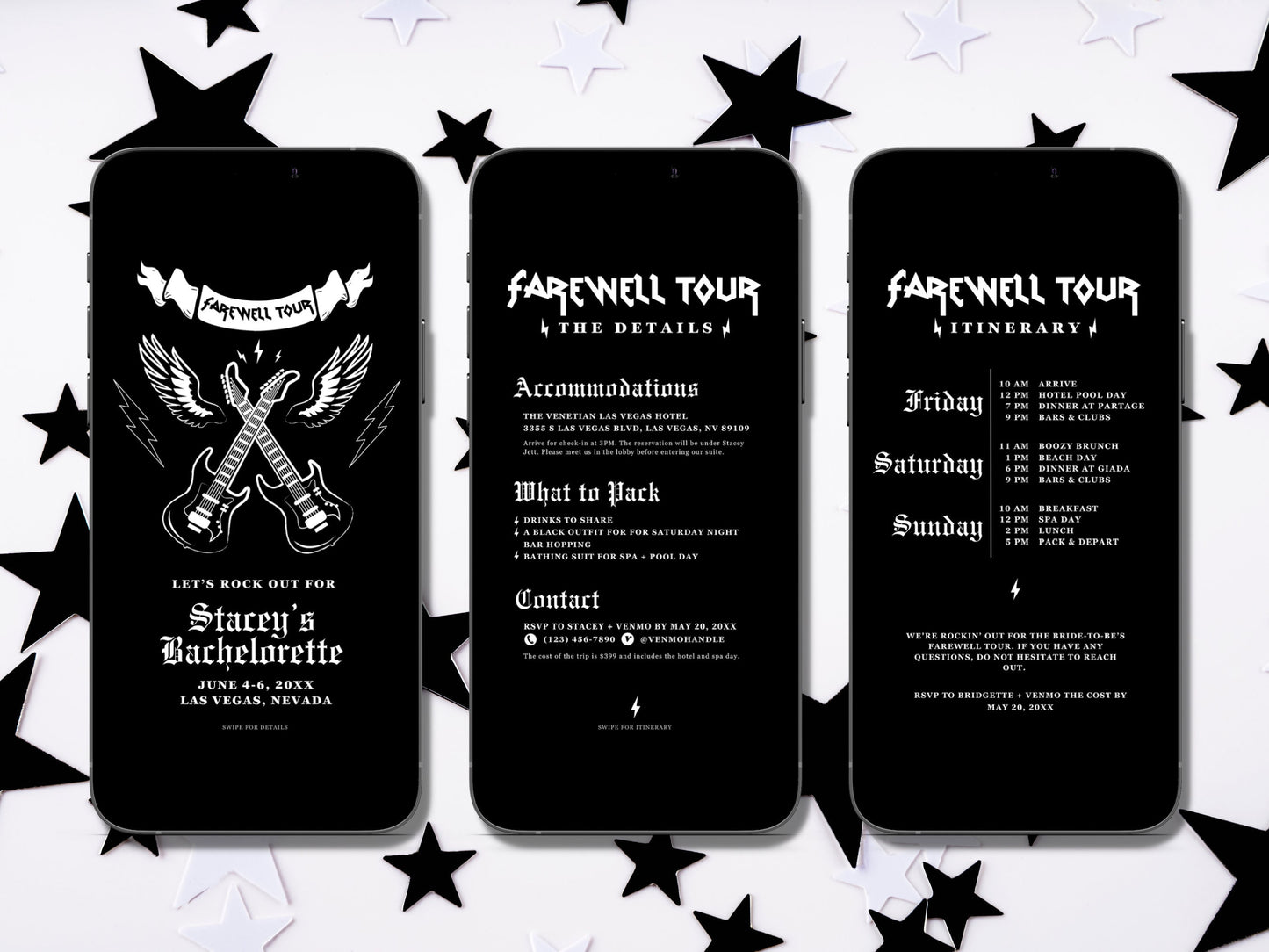 Farewell Tour Bachelorette Itinerary Template Punk Rock Bachelorette Invitation Itinerary Mobile Invitation Editable Template Rock N Roll