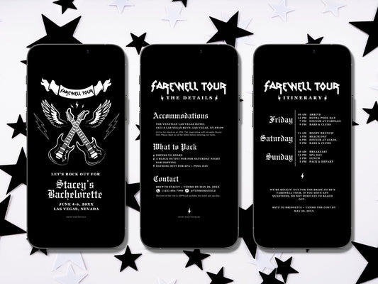 Farewell Tour Bachelorette Itinerary Template Punk Rock Bachelorette Invitation Itinerary Mobile Invitation Editable Template Rock N Roll