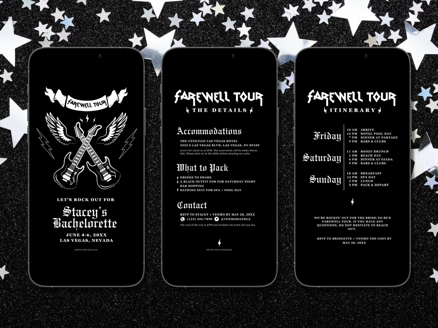 Farewell Tour Bachelorette Itinerary Template Punk Rock Bachelorette Invitation Itinerary Mobile Invitation Editable Template Rock N Roll