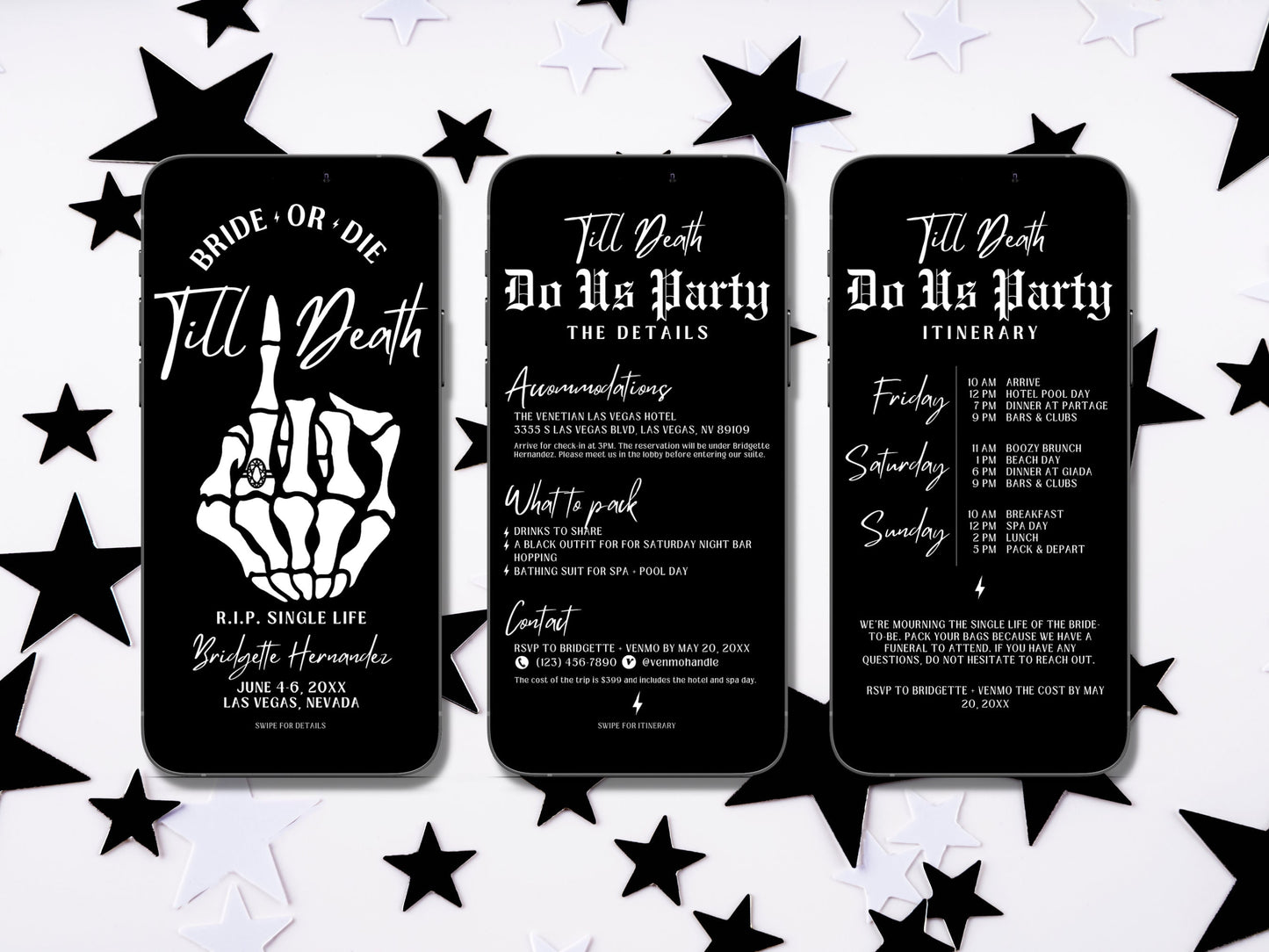 Bride or Die Bachelorette Itinerary Template Punk Gothic Bachelorette Invitation Itinerary Mobile Invitation Editable Template Til Death