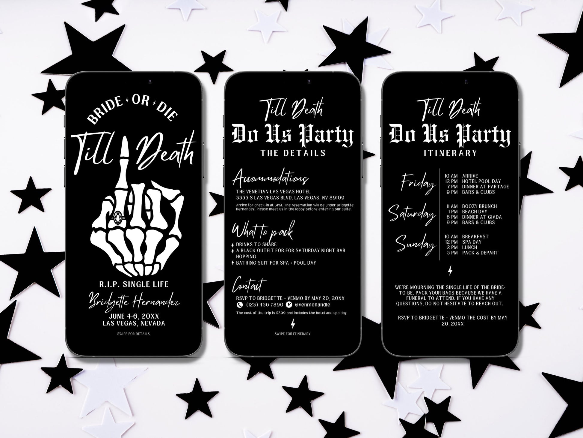 Bride or Die Bachelorette Itinerary Template Punk Gothic Bachelorette Invitation Itinerary Mobile Invitation Editable Template Til Death