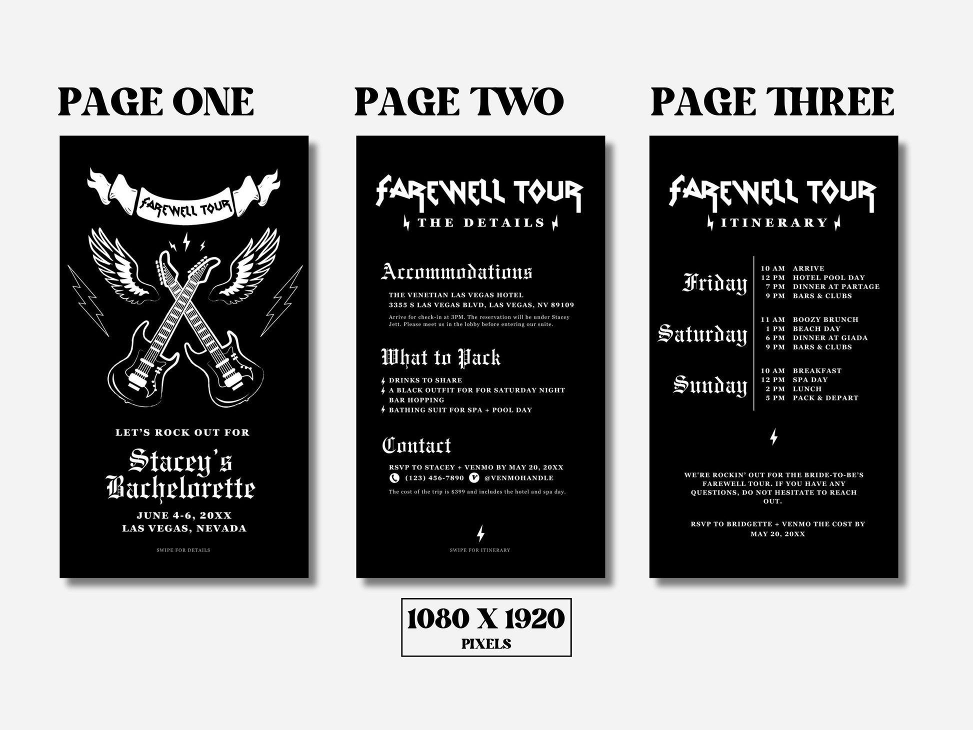 Farewell Tour Bachelorette Itinerary Template Punk Rock Bachelorette Invitation Itinerary Mobile Invitation Editable Template Rock N Roll