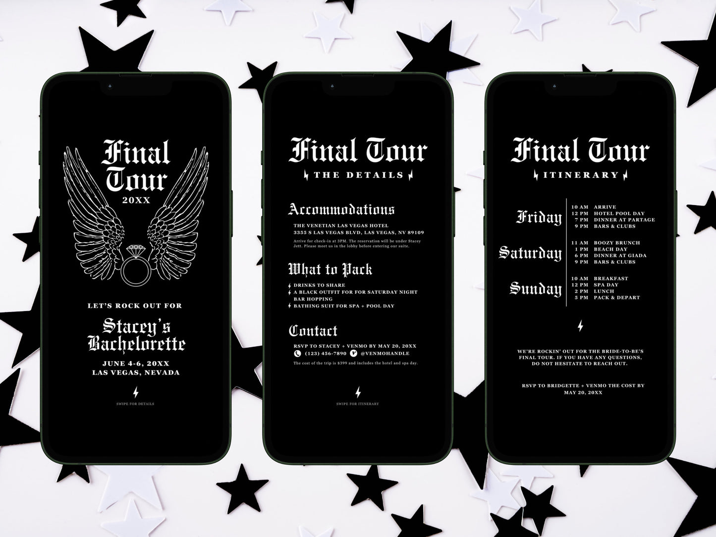 Final Tour Bachelorette Itinerary Template Punk Rock Bachelorette Mobile Invitation Editable Template Rock N Roll Bach Tour Weekend