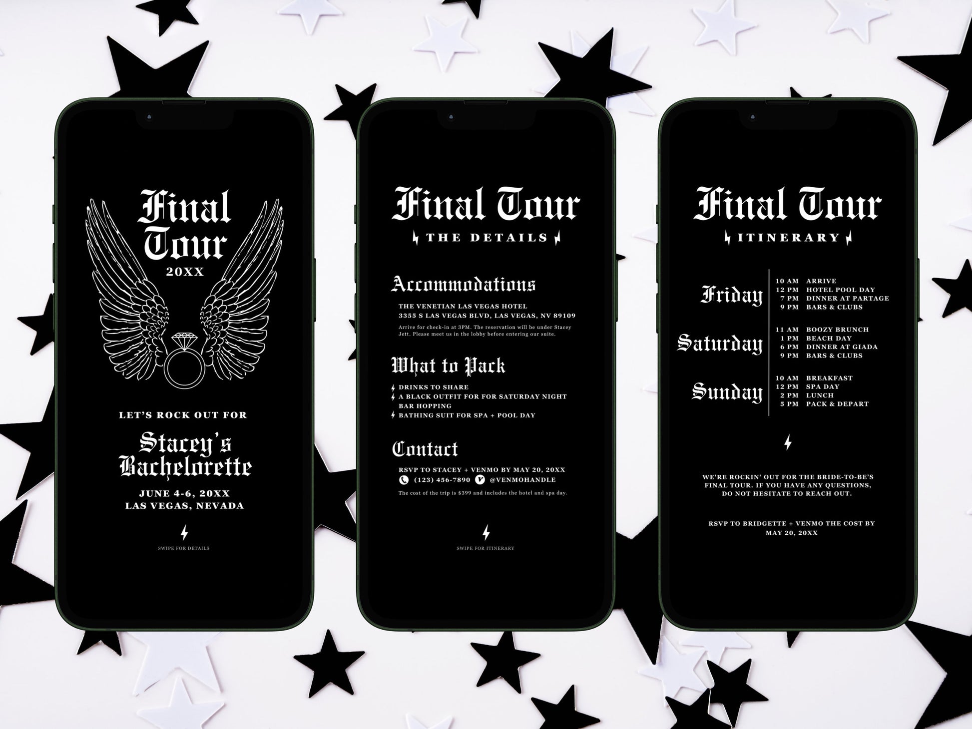 Final Tour Bachelorette Itinerary Template Punk Rock Bachelorette Mobile Invitation Editable Template Rock N Roll Bach Tour Weekend