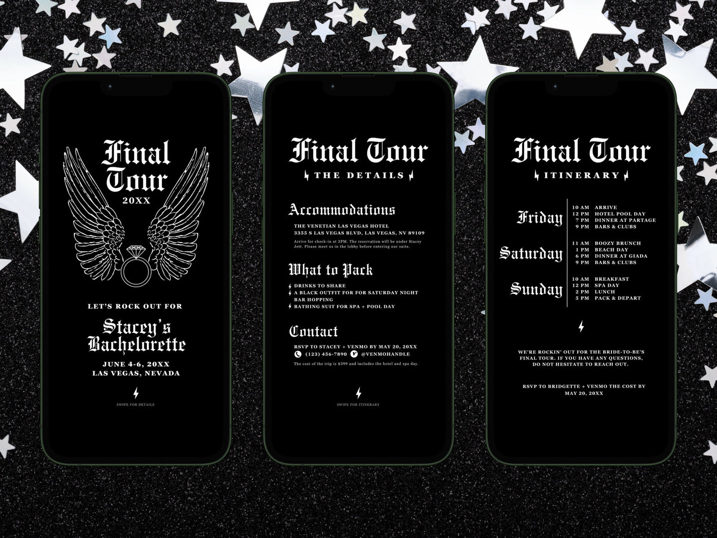 Final Tour Bachelorette Itinerary Template Punk Rock Bachelorette Mobile Invitation Editable Template Rock N Roll Bach Tour Weekend