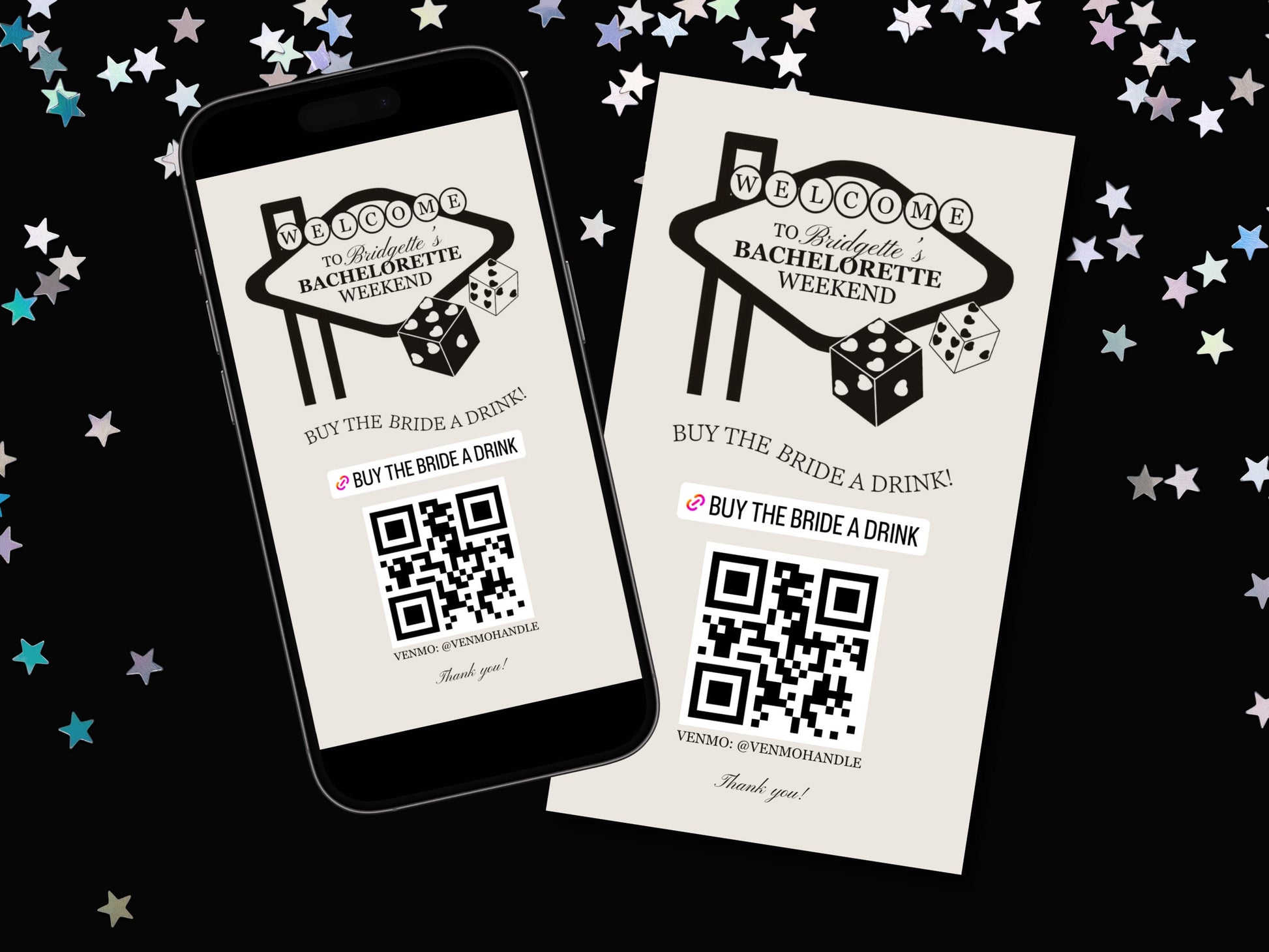 Buy the Bride a Drink Template Vegas Bachelorette Party Venmo Card Lucky in Love Bachelorette Decor Drunk in Love Bach Party QR Code Custom