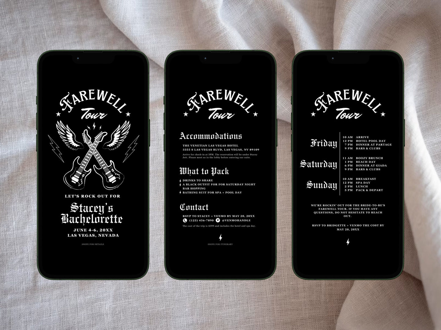 Farewell Tour Bachelorette Weekend Invitation and Itinerary Rock N Roll Bachelorette Party Rockabilly Bachelorette Invite Template Hen Party