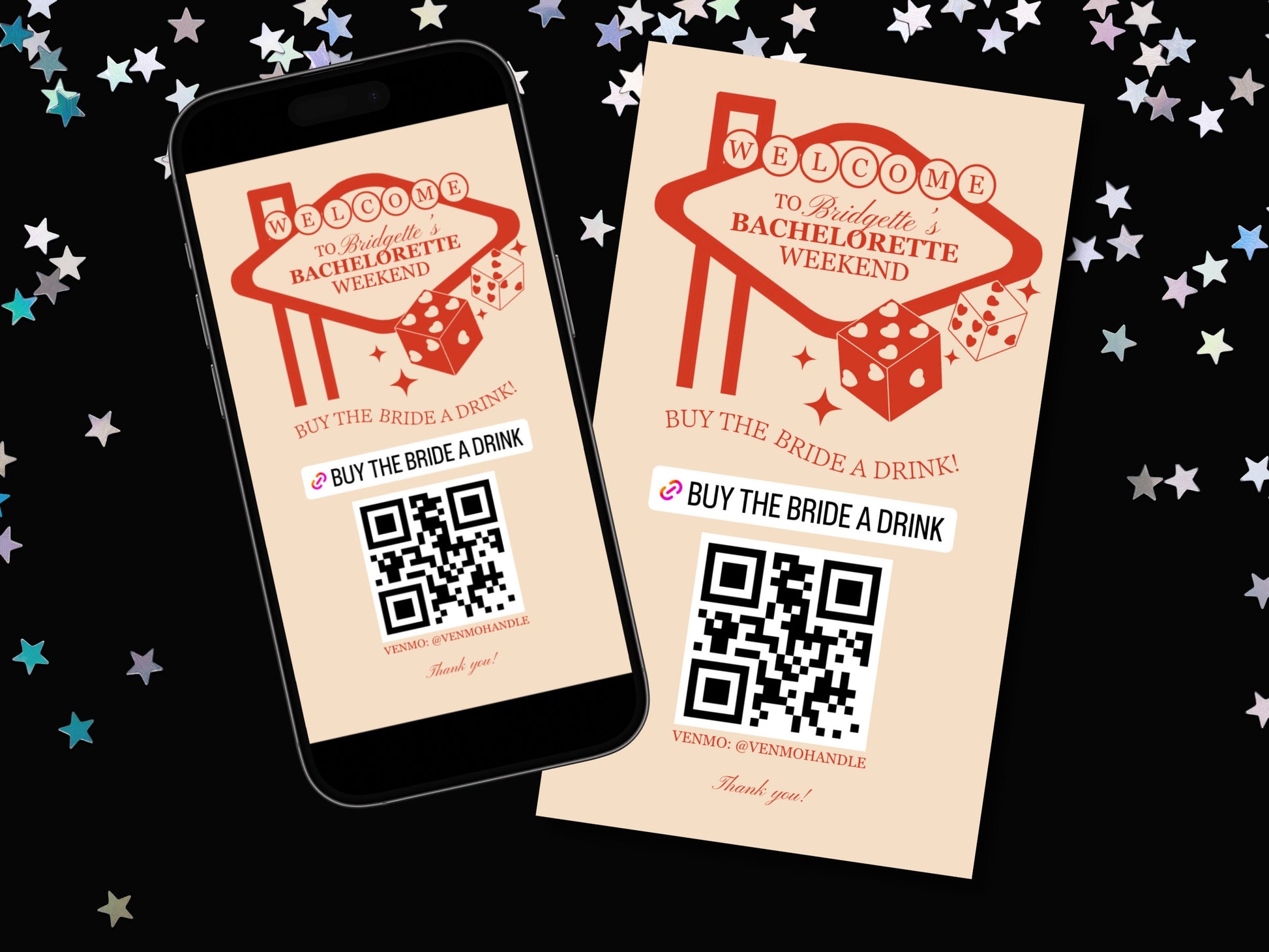 Buy the Bride a Drink Template Vegas Bachelorette Party Venmo Card Lucky in Love Bachelorette Decor Drunk in Love Bach Party QR Code Custom