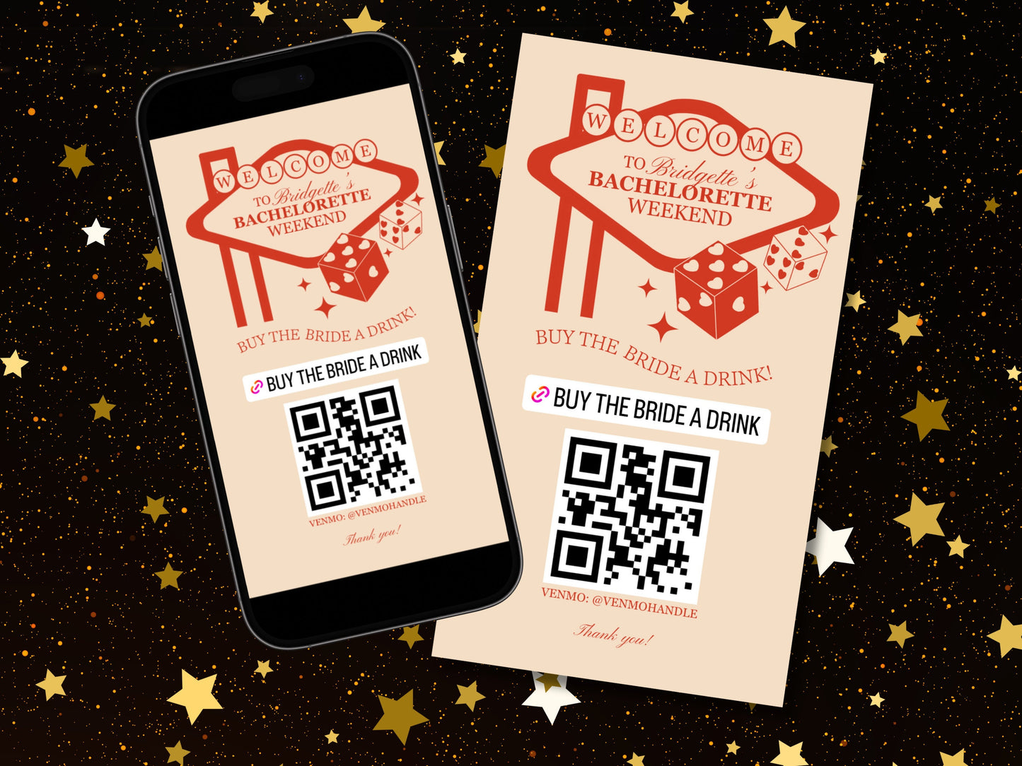 Buy the Bride a Drink Template Vegas Bachelorette Party Venmo Card Lucky in Love Bachelorette Decor Drunk in Love Bach Party QR Code Custom