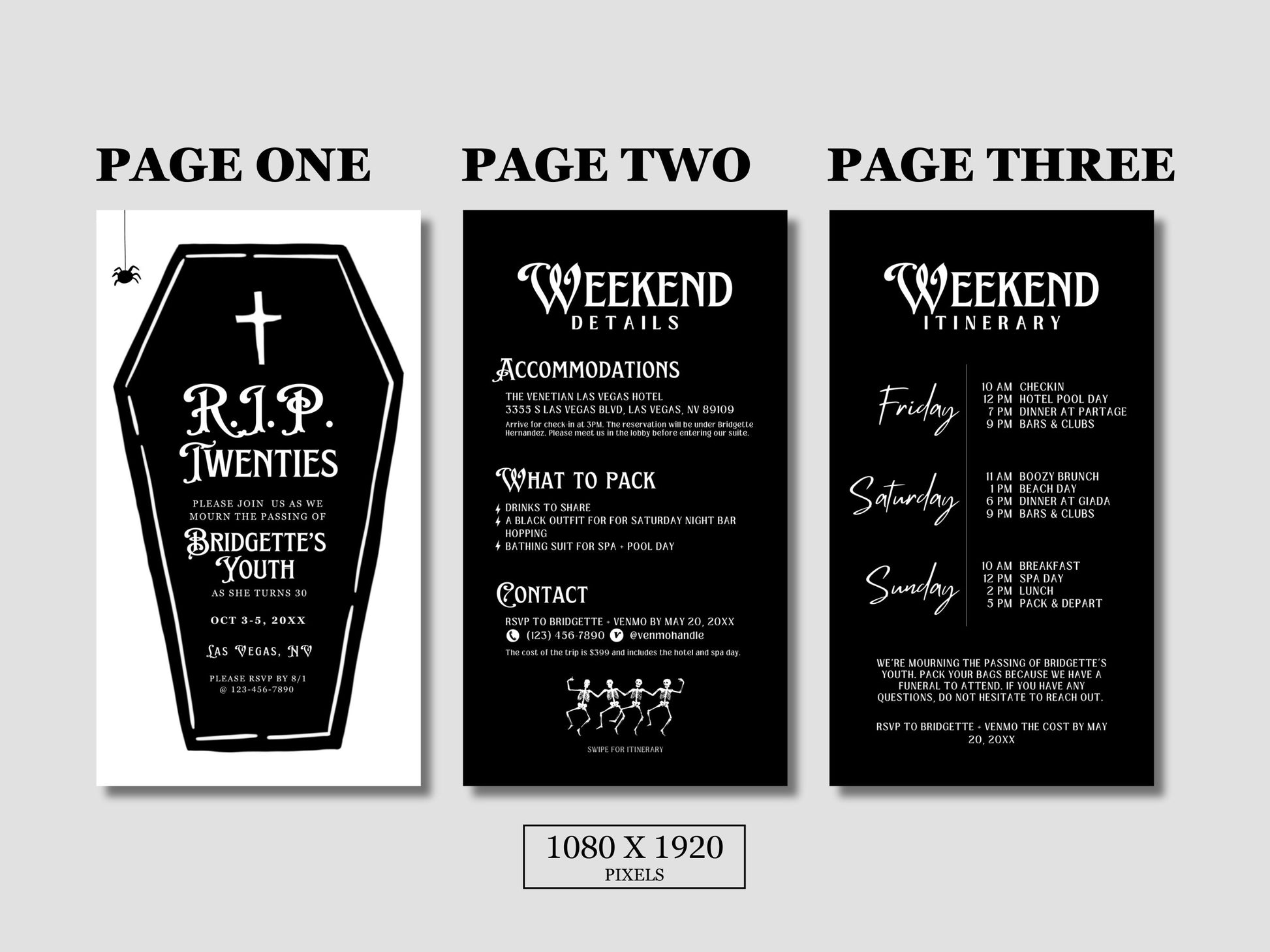 RIP 20s Birthday Weekend Trip RIP Twenties Invitation 30th E-Invite Death to My Youth Digital 30th Birthday Goth Birthday Itinerary Invite