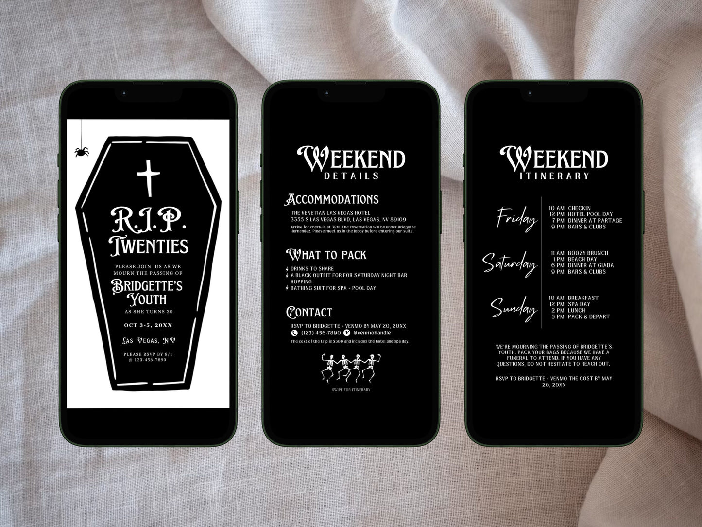 RIP 20s Birthday Weekend Trip RIP Twenties Invitation 30th E-Invite Death to My Youth Digital 30th Birthday Goth Birthday Itinerary Invite