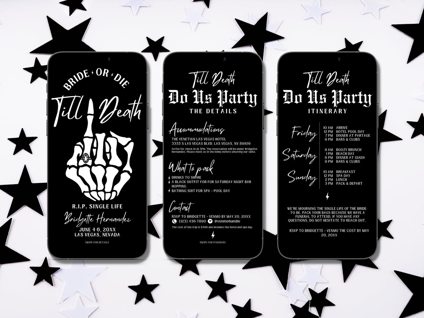 Bride or Die Bachelorette Itinerary Template Alternative Bachelorette Invitation Itinerary Mobile Invite Editable Template Til Death Gothic