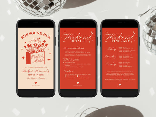 Perfect Match Bachelorette Party Mobile Invitation Template Vegas Bachelorette Party Itinerary Match Made in Heaven Hen Party Weekend Invite