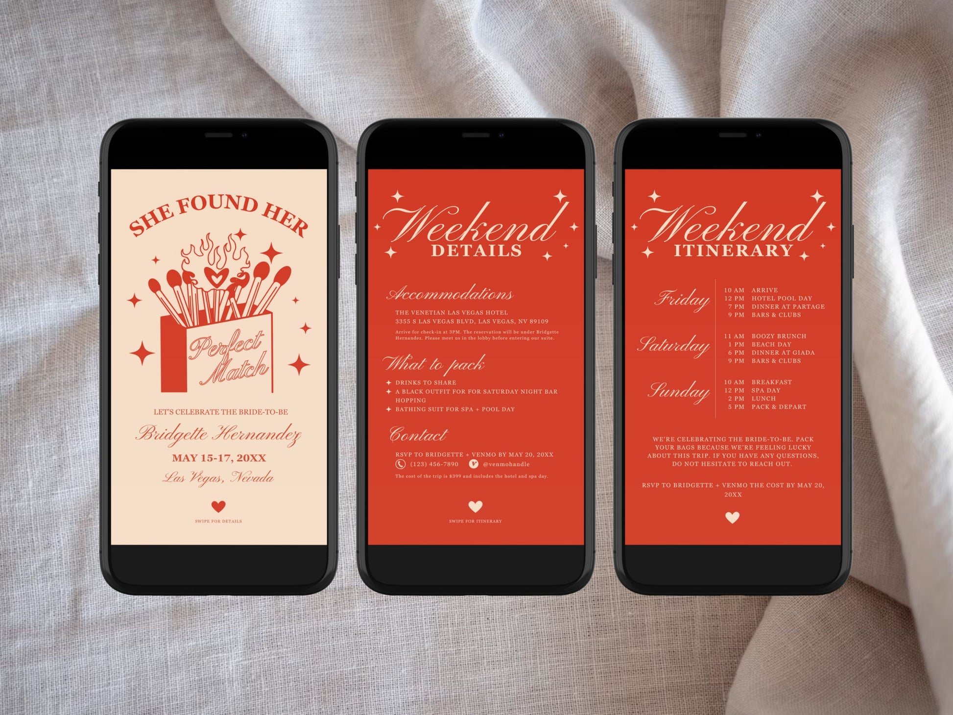 Perfect Match Bachelorette Party Mobile Invitation Template Vegas Bachelorette Party Itinerary Match Made in Heaven Hen Party Weekend Invite