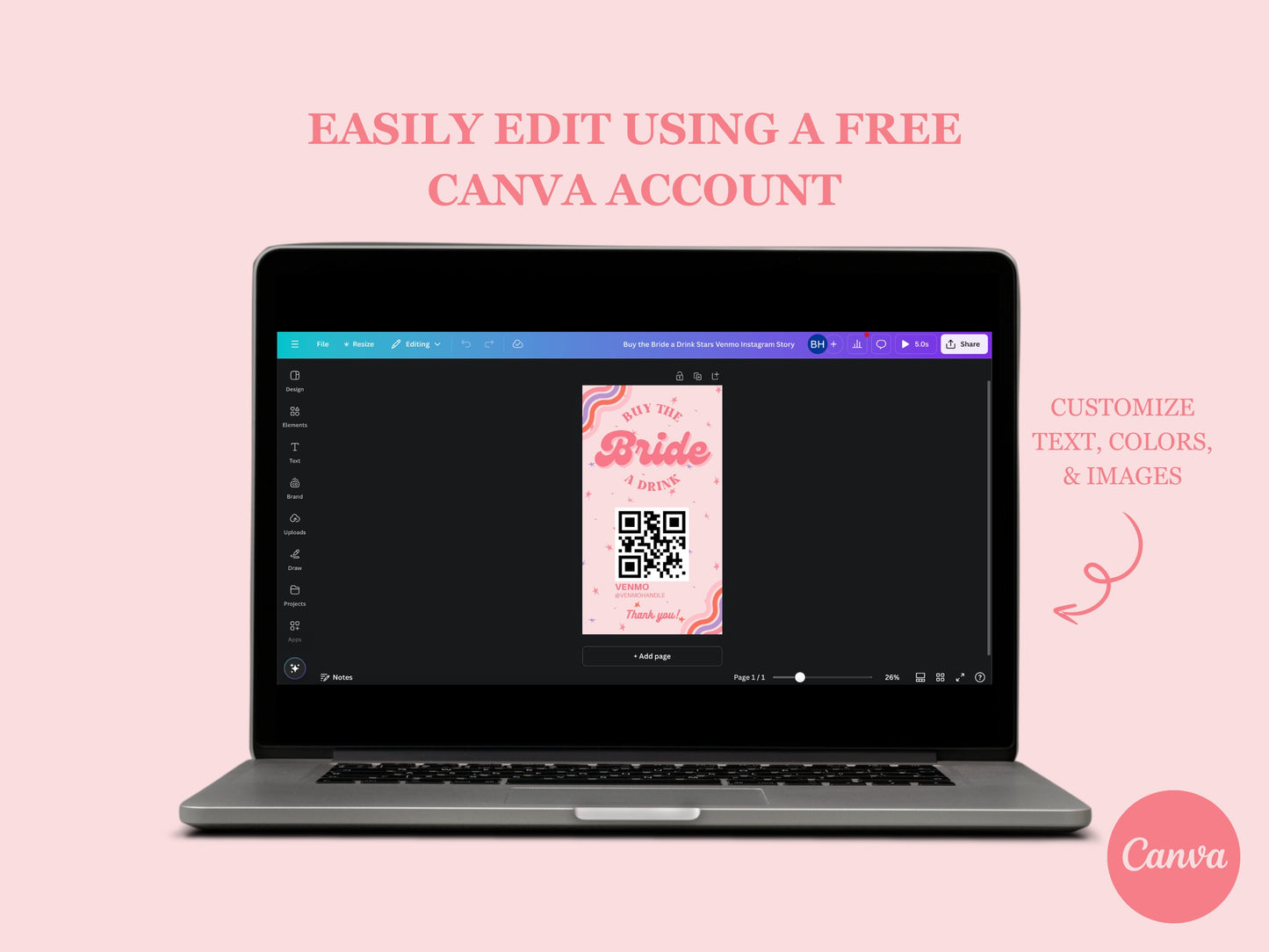 Buy the Bride a Drink Story Template Bachelorette Venmo Story Cash App Story QR Code Custom Party QR Code Retro Bachelorette Party Gift