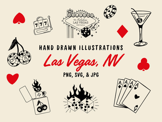 Hand Drawn Vegas Clipart Whimsical Las Vegas Illustrations Vegas Bach Party Invite Hen Invitation Template Doodle illustration Vegas Drawing