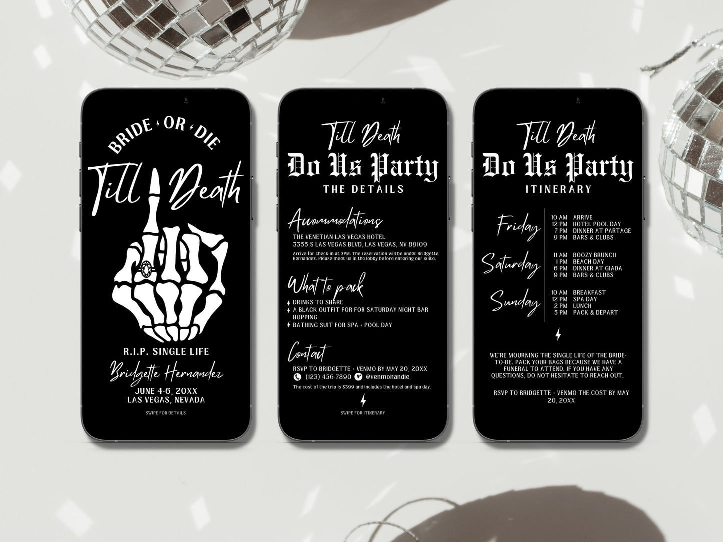 Bride or Die Bachelorette Itinerary Template Alternative Bachelorette Invitation Itinerary Mobile Invite Editable Template Til Death Gothic