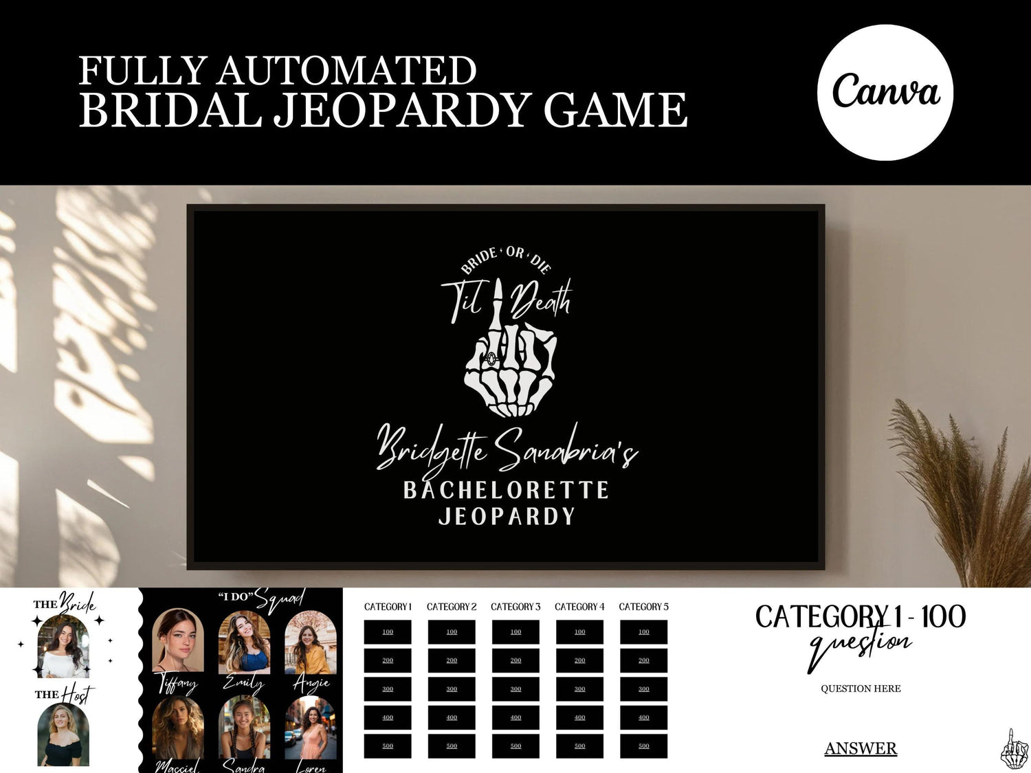 BACHELORETTE JEOPARDY PowerPoint Game Template Bridal Jeopardy PowerPoint Game Template Til Death Bachelorette Party Game Bride or Die Bach