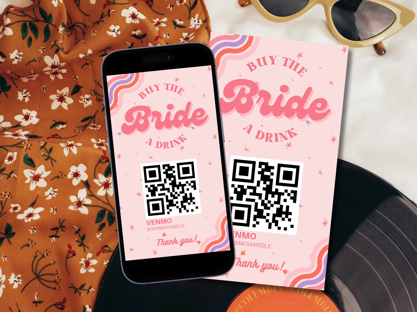 Buy the Bride a Drink Story Template Bachelorette Venmo Story Cash App Story QR Code Custom Party QR Code Retro Bachelorette Party Gift