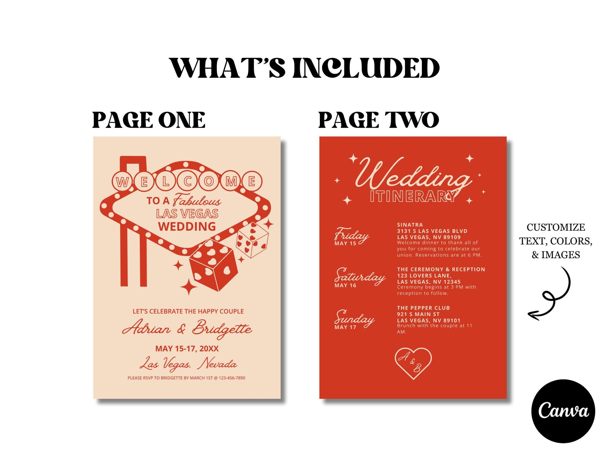 Las Vegas Wedding Weekend Itinerary Lucky in Love Wedding Itinerary Template Vintage Wedding Stationery Viva Las Vegas Wedding Perfect Match