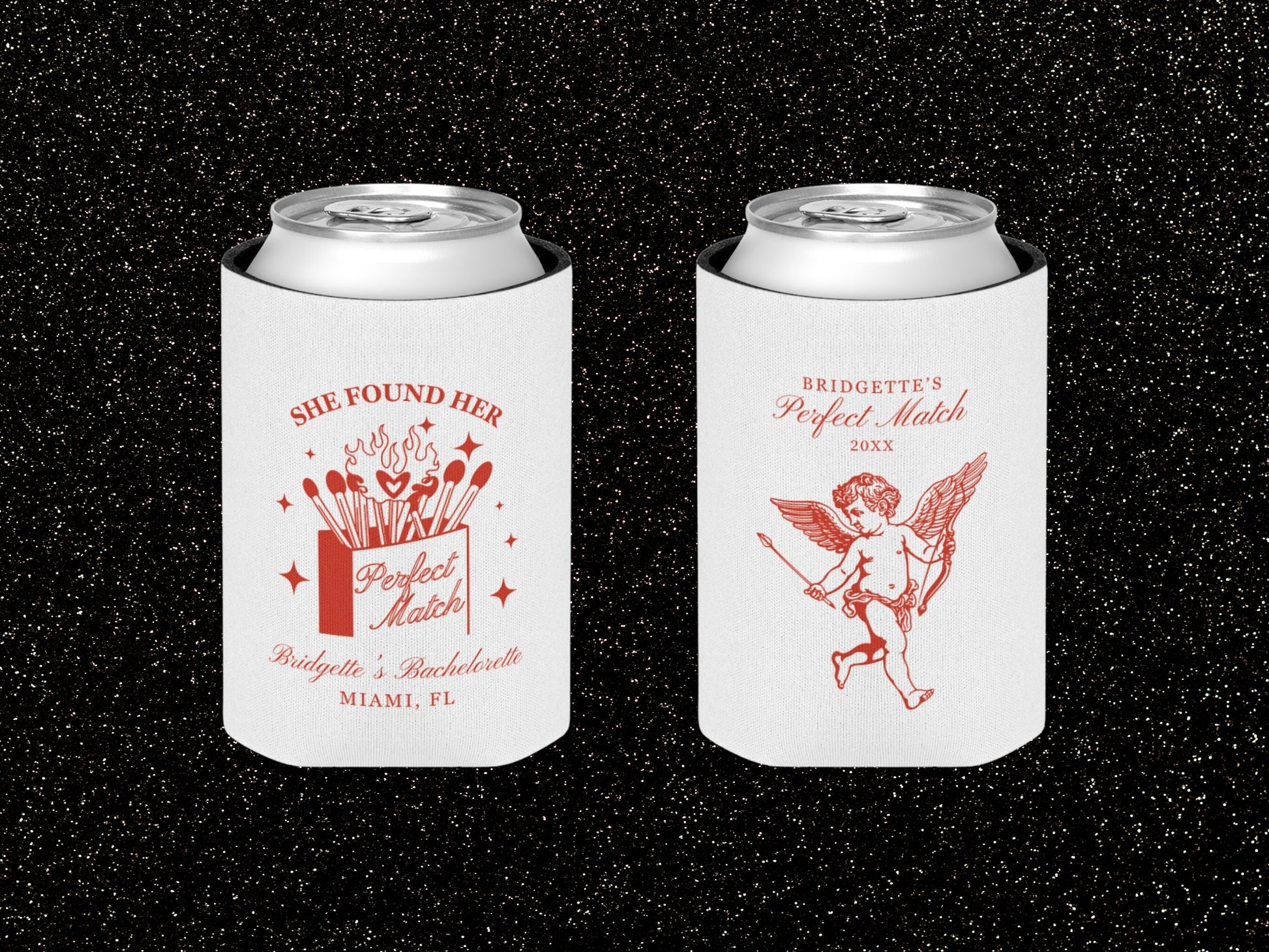 Perfect Match Bachelorette Koozie Lucky in Love Can Cooler Retro Bachelorette Koozie Custom Bachelorette Favors Can Huggers Custom Design