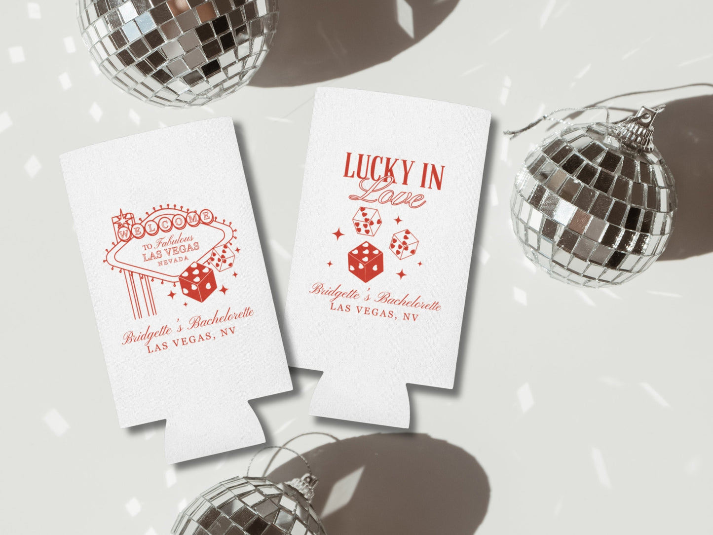 Las Vegas Bachelorette Koozie Lucky in Love Can Cooler Vintage Wedding Koozie Vegas Bachelorette Favors Can Huggers Custom Lucky in Love