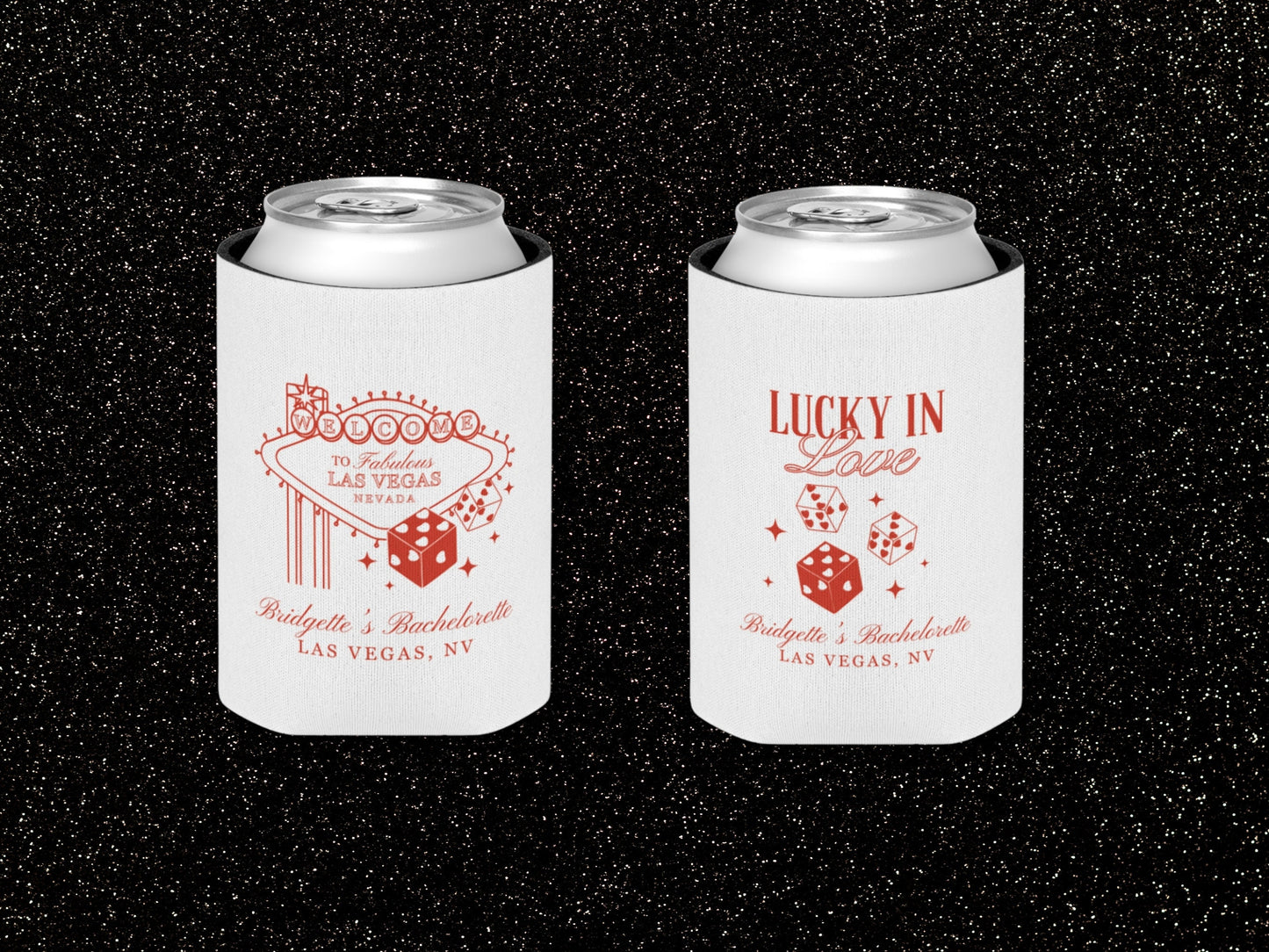 Las Vegas Bachelorette Koozie Lucky in Love Can Cooler Vintage Wedding Koozie Vegas Bachelorette Favors Can Huggers Custom Lucky in Love