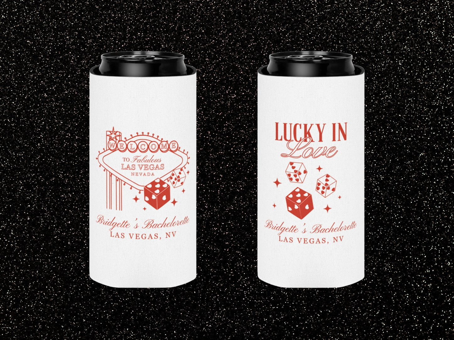 Las Vegas Bachelorette Koozie Lucky in Love Can Cooler Vintage Wedding Koozie Vegas Bachelorette Favors Can Huggers Custom Lucky in Love