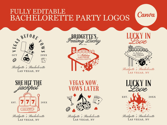 Editable Vegas Themed Bachelorette Party Logo Pack Canva Templates Customizable Graphics for Invites, Merch, Web Custom Bachelorette Logo