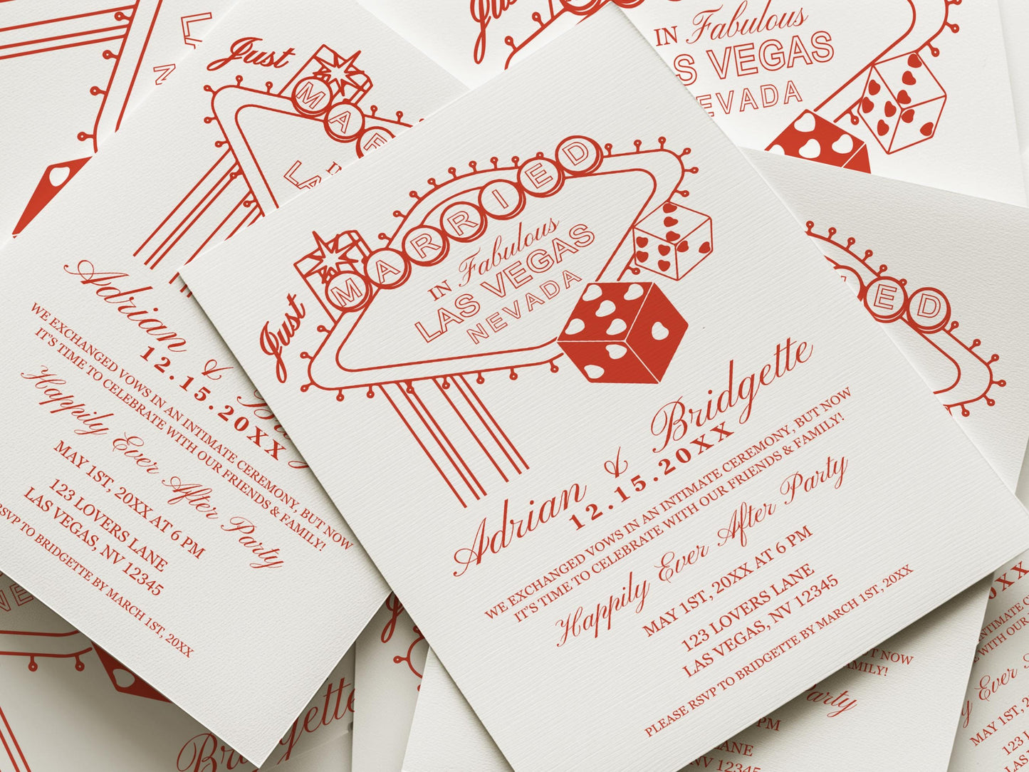 Las Vegas Elopement Announcement Vegas Wedding Pocket Wedding After Party Invite Wedding Reception Invitation Lucky in Love Vintage Wedding